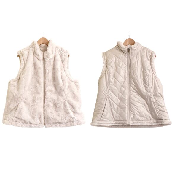 Nicole Miller Originals Faux Fur Reversible Vest XXL Ivory/Off White  PLUS - Picture 1 of 8
